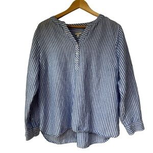 Talbots Relaxed Linen Blend Flowy Long Sleeve Blue White Stripe Blouse Top, XLP